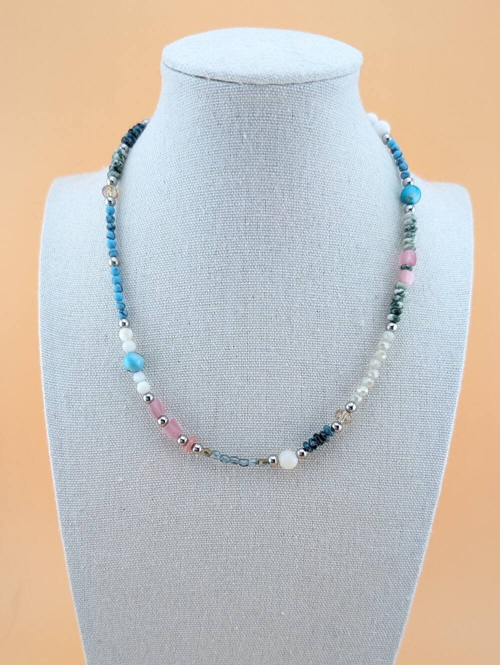 NWT Gemstone Dainty Choker Necklace Pink Blue White Coastal Beachy
